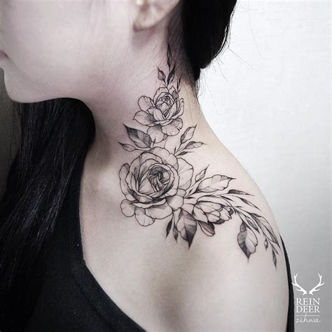 flower neck tattoo|back neck tattoo designs female.